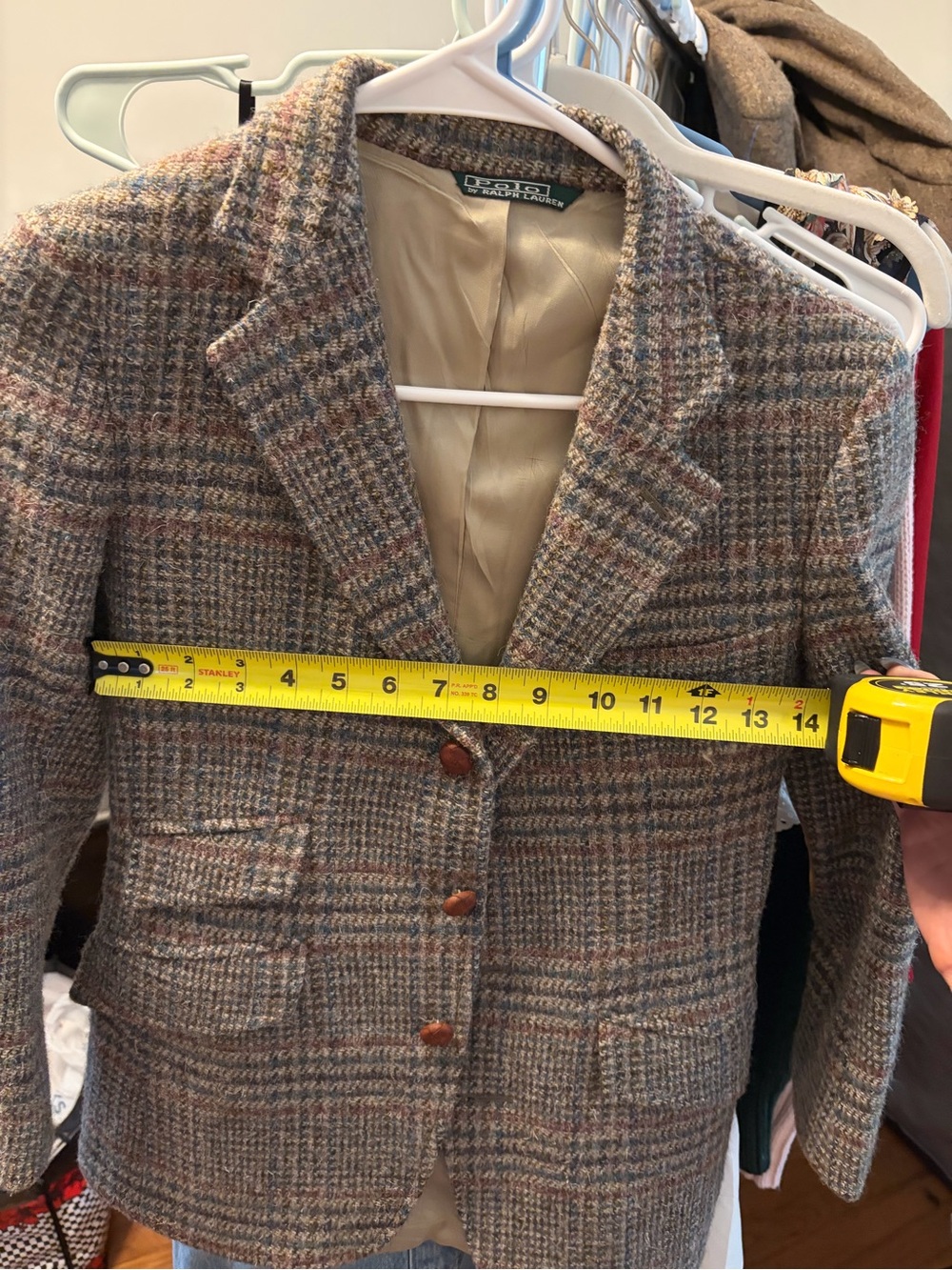 Vintage Polo by Ralph Lauren Plaid Wool Blend Hacker Blazer in Brown Multi - Picture 7 of 8
